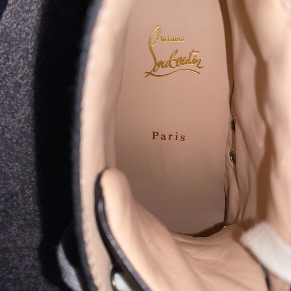 AUTH Christian Louboutin Black Louis Flat Calf Stud Spike Hi Top Sneakers 37.5 - Picture 11 of 12